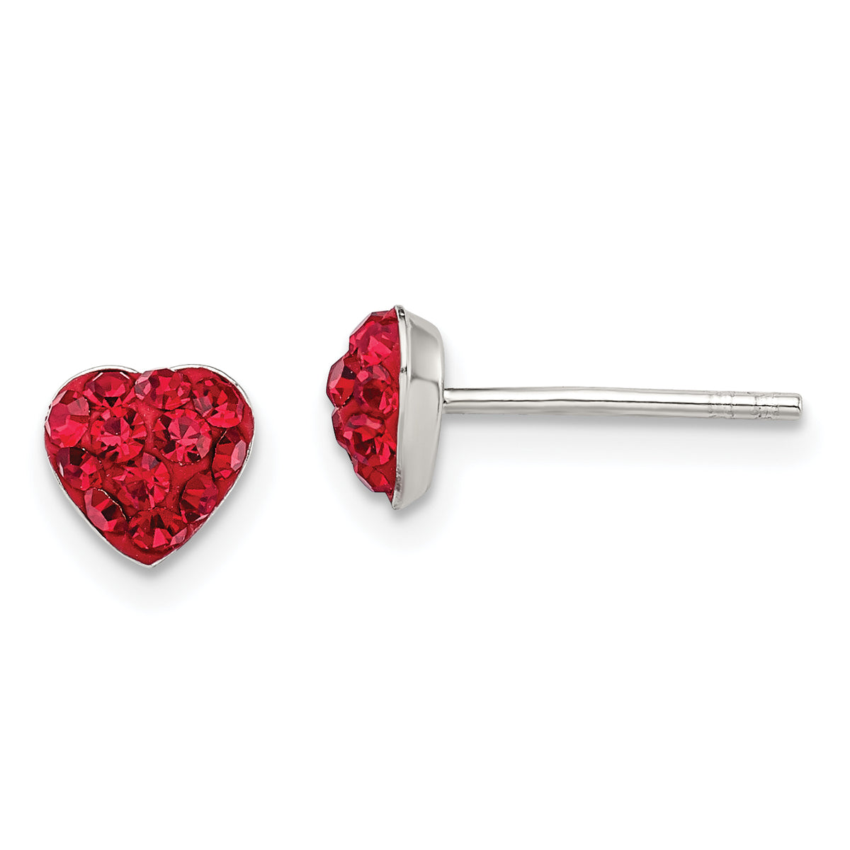 Sterling Silver Red Preciosa Crystal Heart Post Earrings