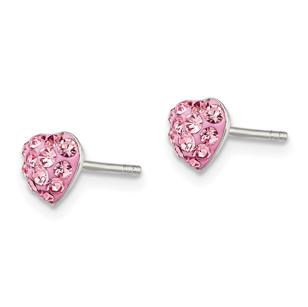 925 Sterling Silver Pink Crystal Heart Stud Earrings with Rhodium Finish Elegant, Durable Design
