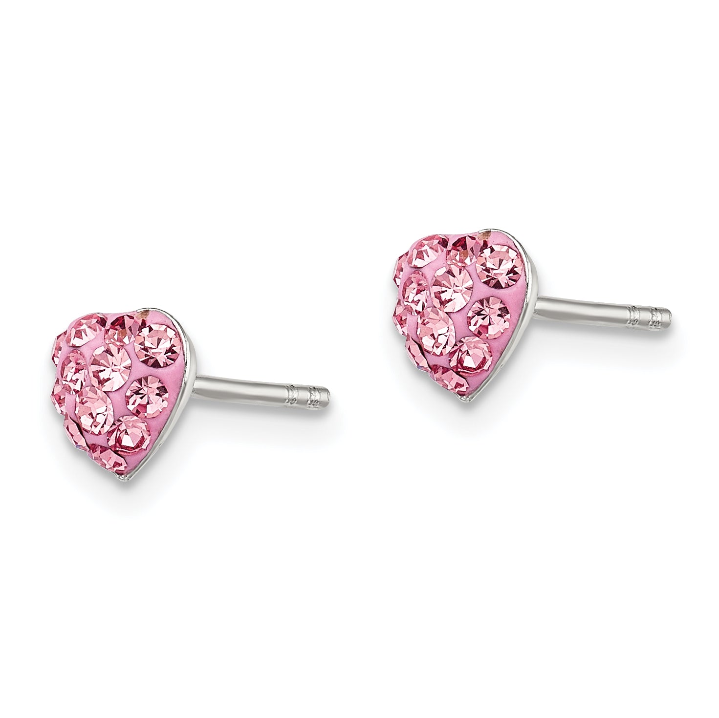 925 Sterling Silver Pink Crystal Heart Stud Earrings with Rhodium Finish Elegant, Durable Design