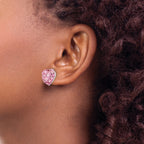 925 Sterling Silver Pink Crystal Heart Stud Earrings with Rhodium Finish Elegant, Durable Design