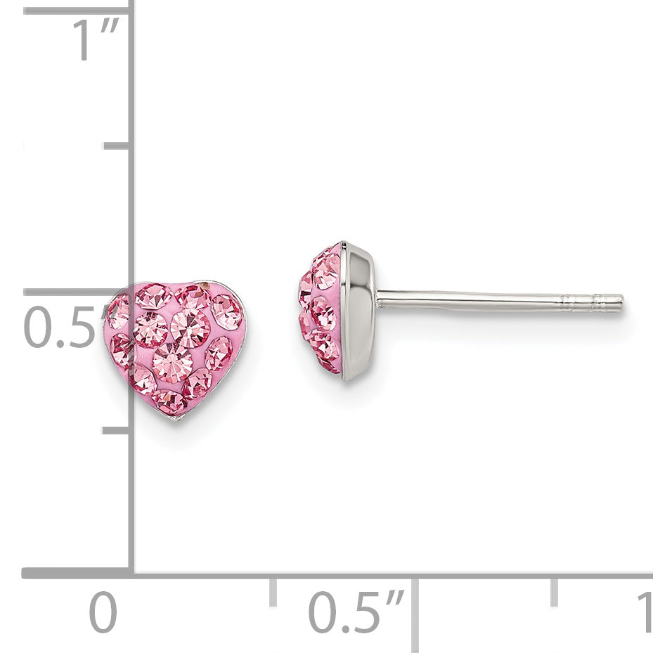 925 Sterling Silver Pink Crystal Heart Stud Earrings with Rhodium Finish Elegant, Durable Design