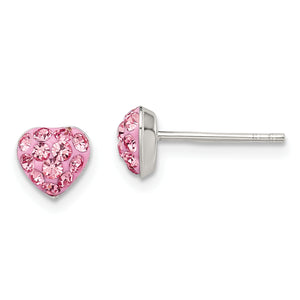 Pink Preciosa Crystal Heart Stud Earrings in Sterling Silver, 6mm - Sophia Jewelers