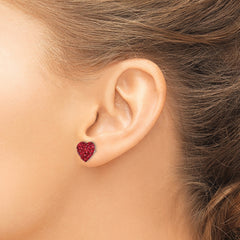 Sterling Silver Red Heart Crystal Earrings with Rhodium-Plated Finish Elegant & Timeless