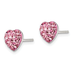 Sterling Silver Rhodium-plated Pink Preciosa Crystal Heart Post Earrings