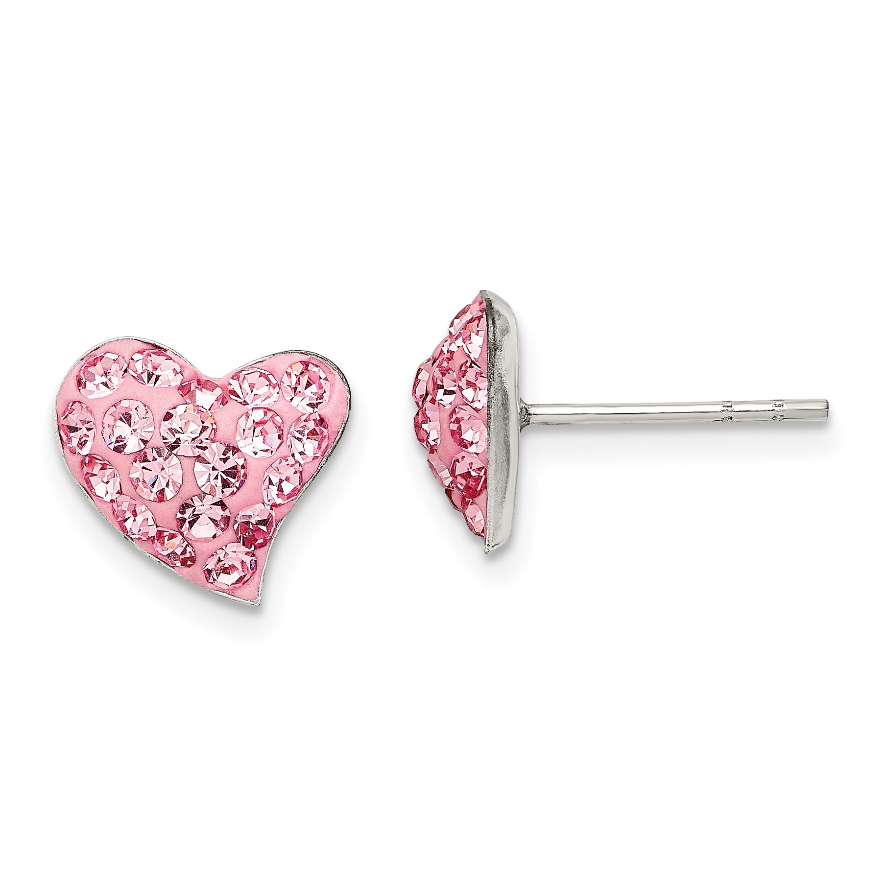 Sterling Silver Rhodium-plated Pink Preciosa Crystal Heart Post Earrings