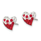 Sterling Silver 925 Heart Earrings with Rhodium Finish and Red-White Preciosa Crystals