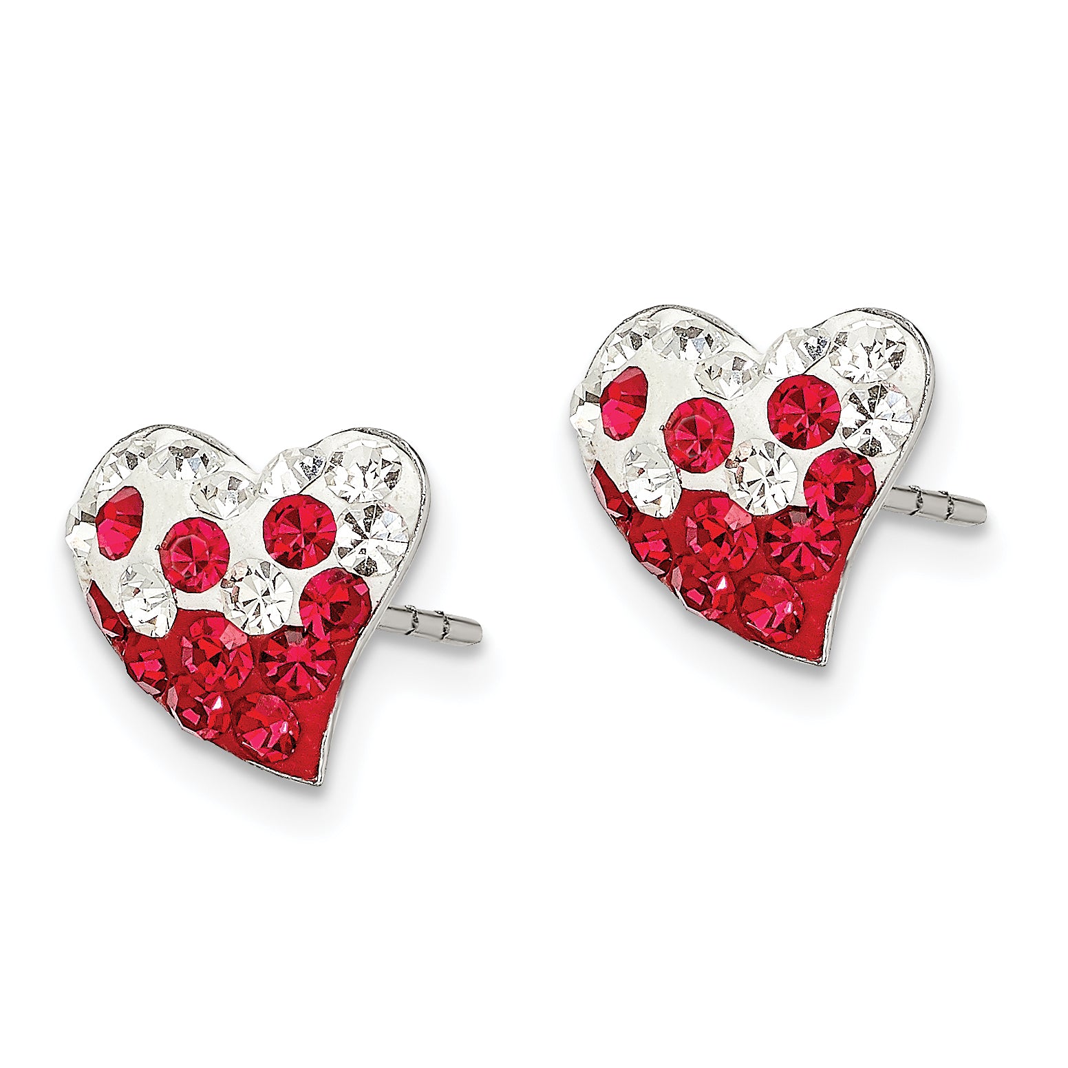 Sterling Silver 925 Heart Earrings with Rhodium Finish and Red-White Preciosa Crystals