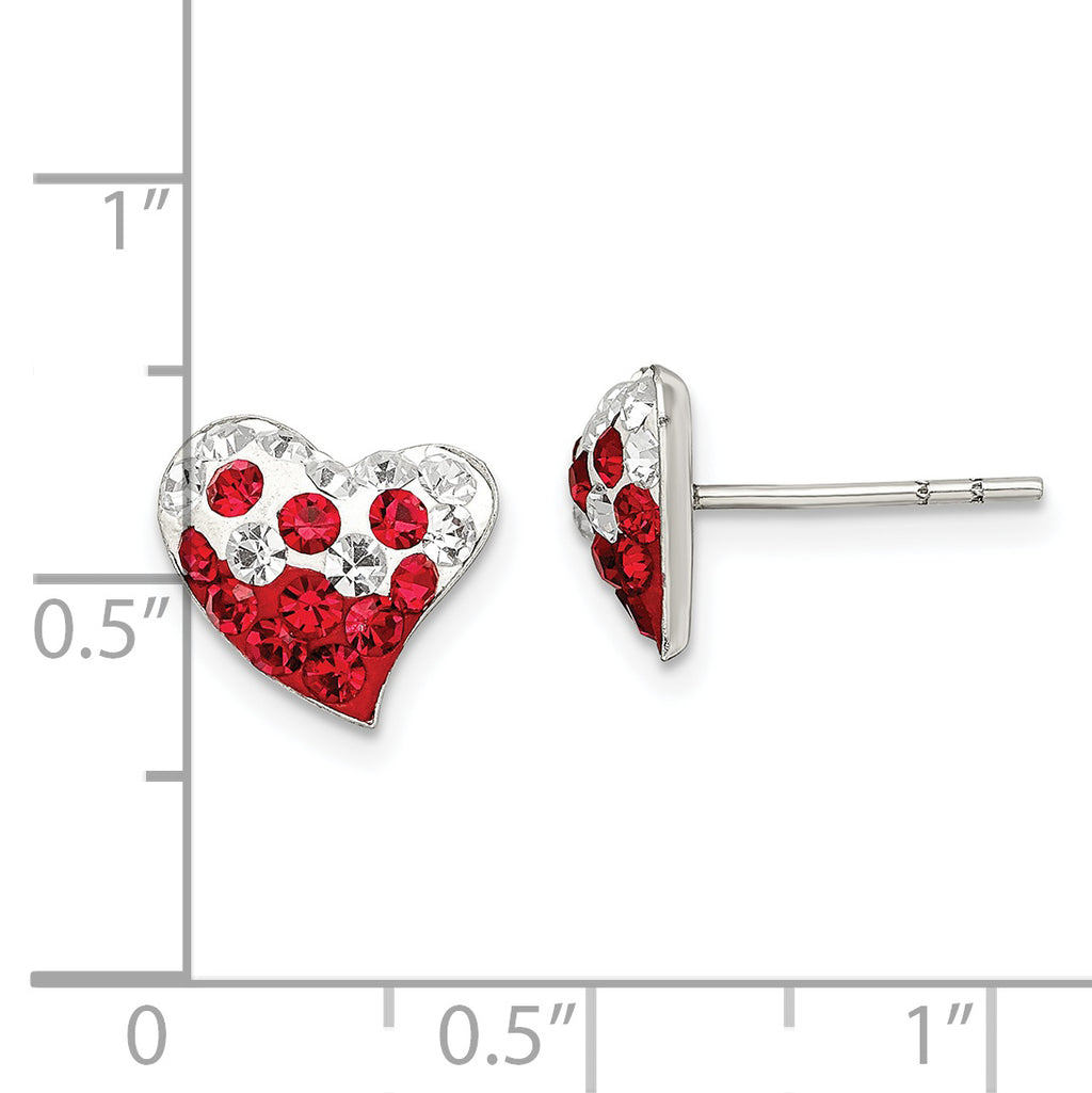 Sterling Silver 925 Heart Earrings with Rhodium Finish and Red-White Preciosa Crystals