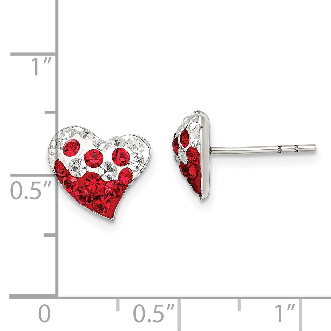 Sterling Silver 925 Heart Earrings with Rhodium Finish and Red-White Preciosa Crystals