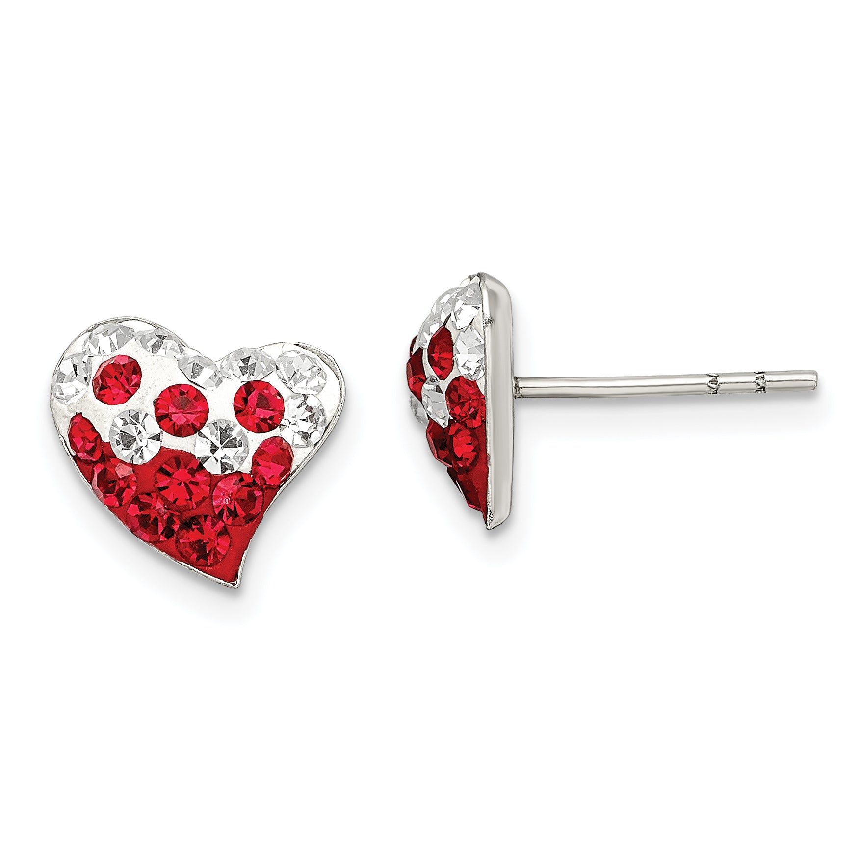 Sterling Silver Rhod-plated Red and White Preciosa Crystal Heart Earrings Main image