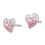 Sterling Silver Rhodium-Plated Pink/White Crystal Heart Earrings  Elegant & Tarnish-Resistant