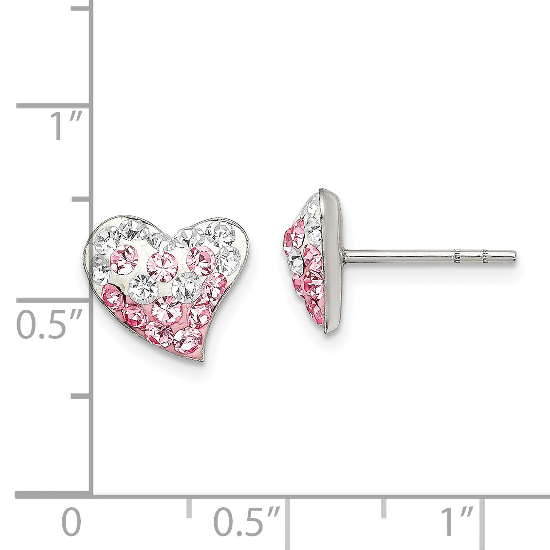 Sterling Silver Rhodium-Plated Pink/White Crystal Heart Earrings  Elegant & Tarnish-Resistant