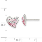 Sterling Silver Rhodium-Plated Pink/White Crystal Heart Earrings  Elegant & Tarnish-Resistant