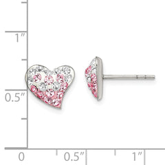 Sterling Silver Rhod-pltd Pink/White Preciosa Crystal Heart Post Earrings
