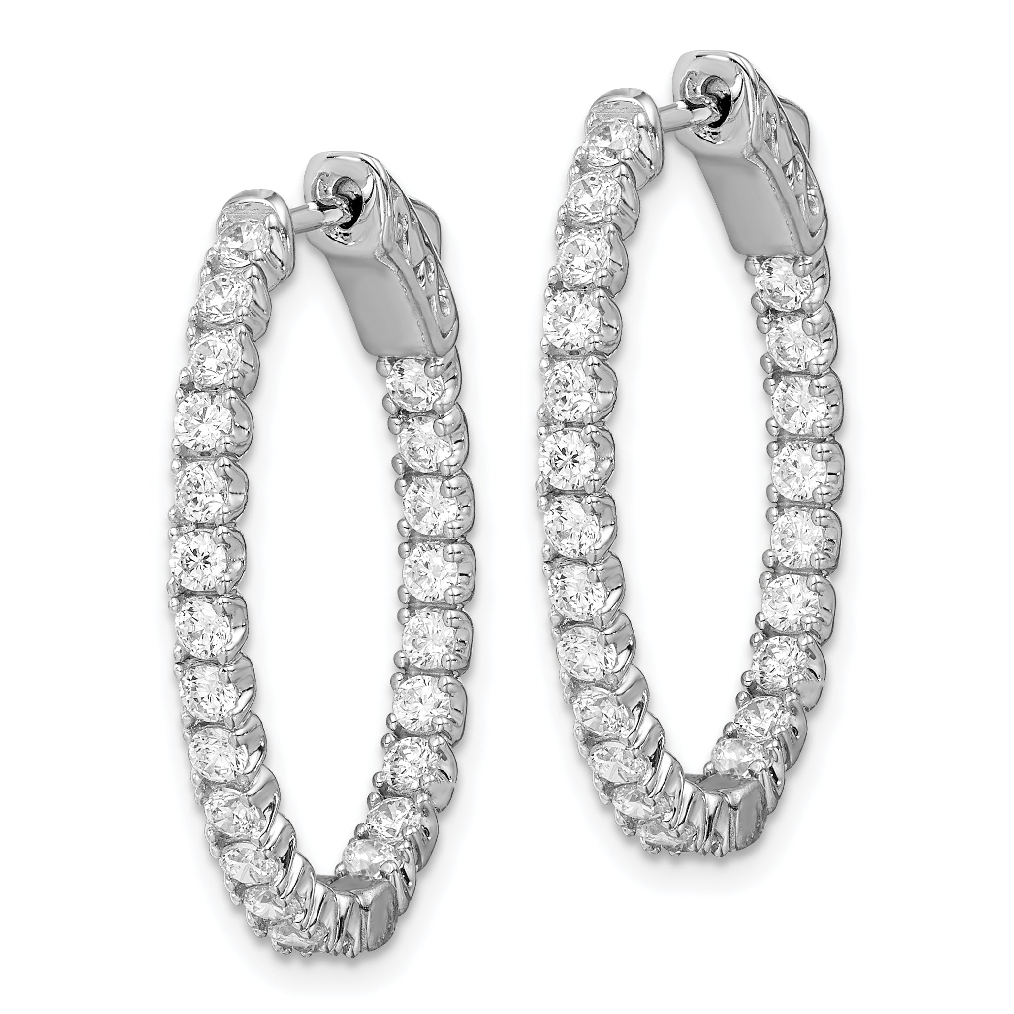 Sterling Shimmer Sterling Silver Rhodium-plated 46 Stone 2.0mm CZ In and Out Oval Hinged Hoop Earrings Secondary image