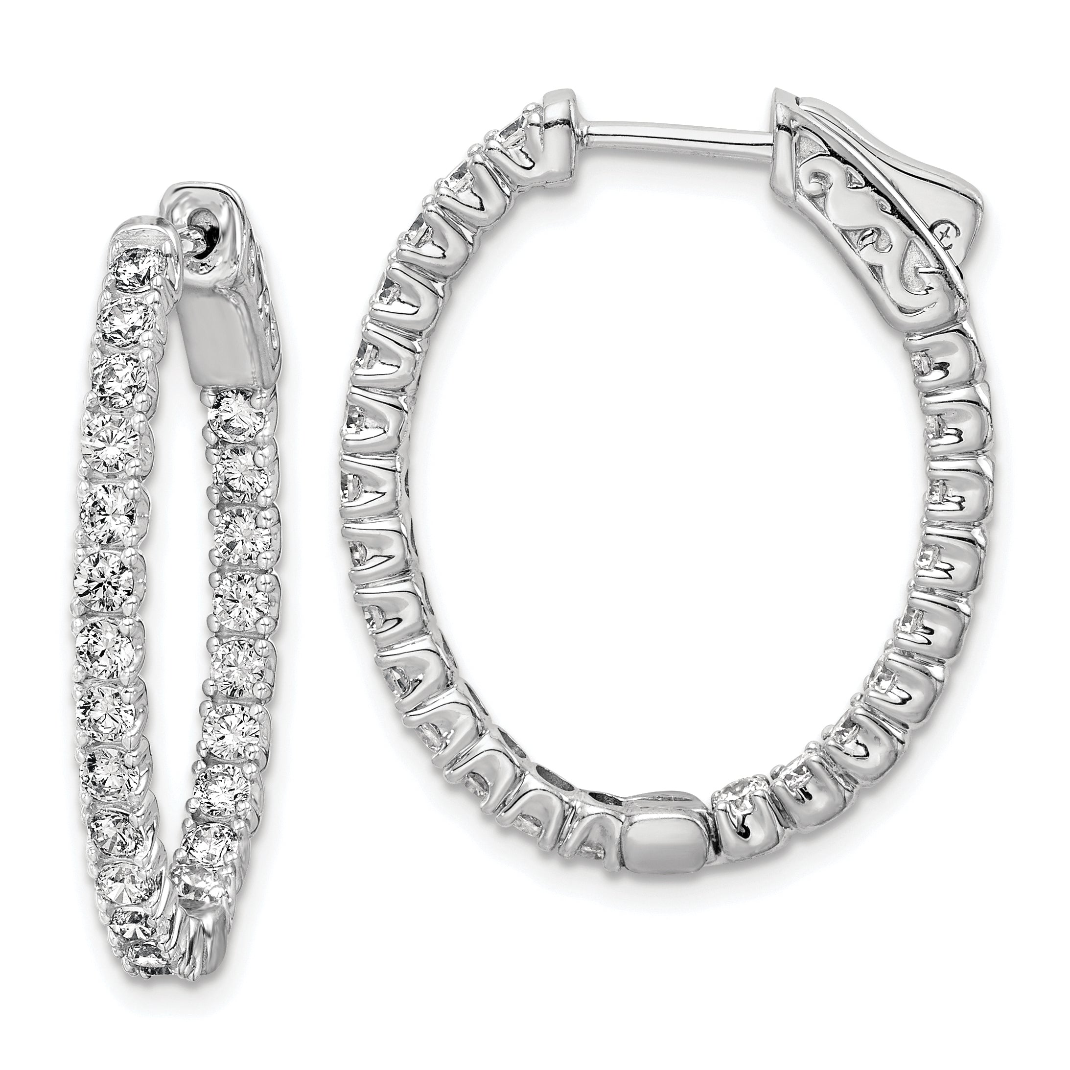 Sterling Shimmer Sterling Silver Rhodium-plated 46 Stone 2.0mm CZ In and Out Oval Hinged Hoop Earrings Main image