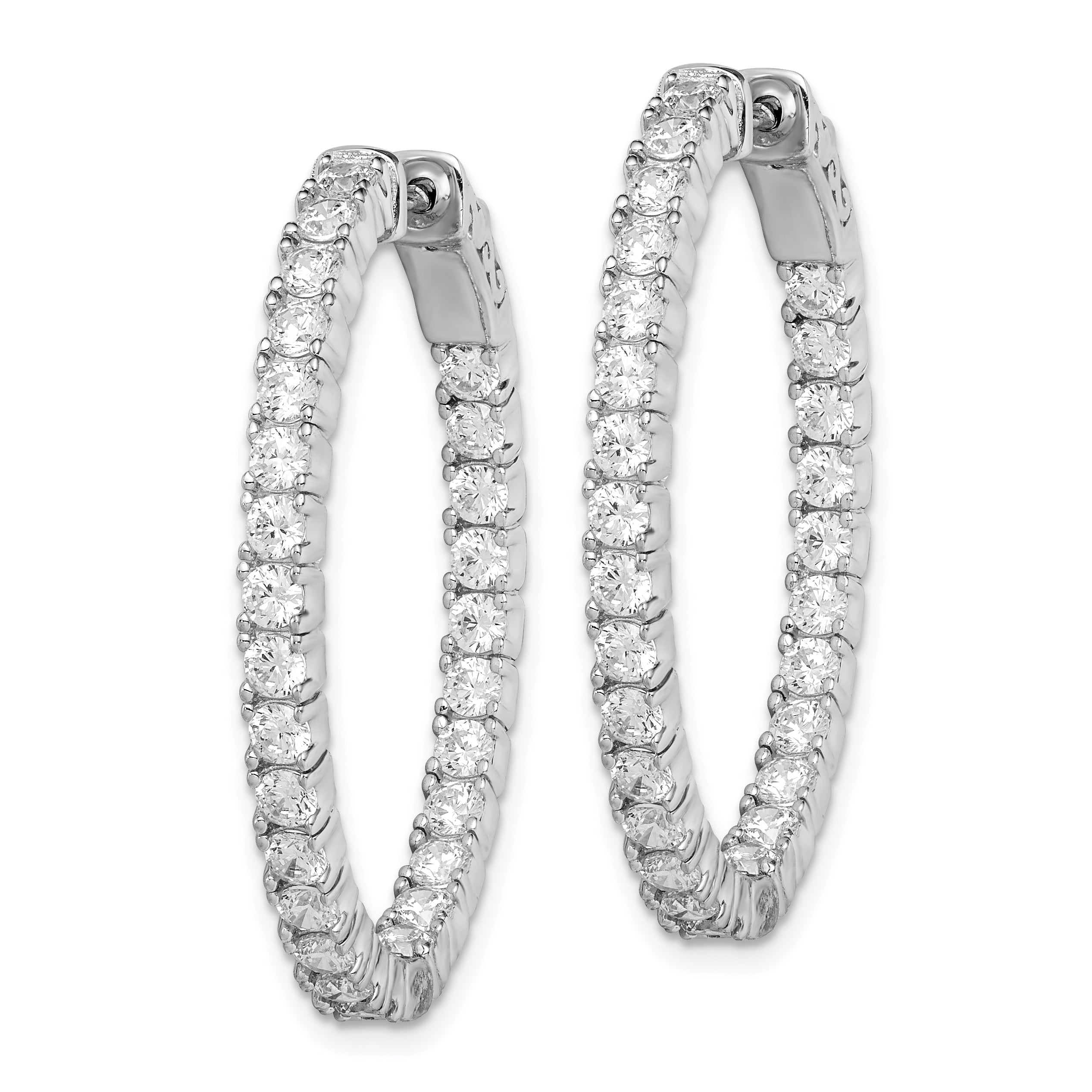 Sterling Shimmer Sterling Silver Rhodium-plated 54 Stone 2.5mm CZ In and Out Oval Hinged Hoop Earrings Secondary image
