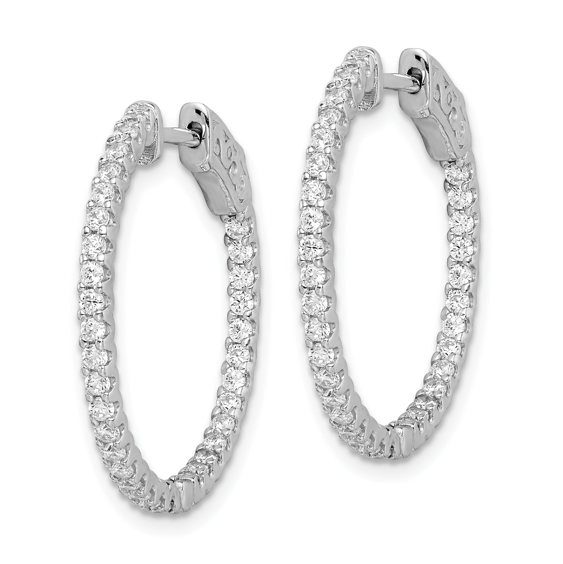 Sterling Shimmer Sterling Silver Rhodium-plated 66 Stone 1.5mm CZ In and Out Round Hinged Hoop Earrings Secondary image