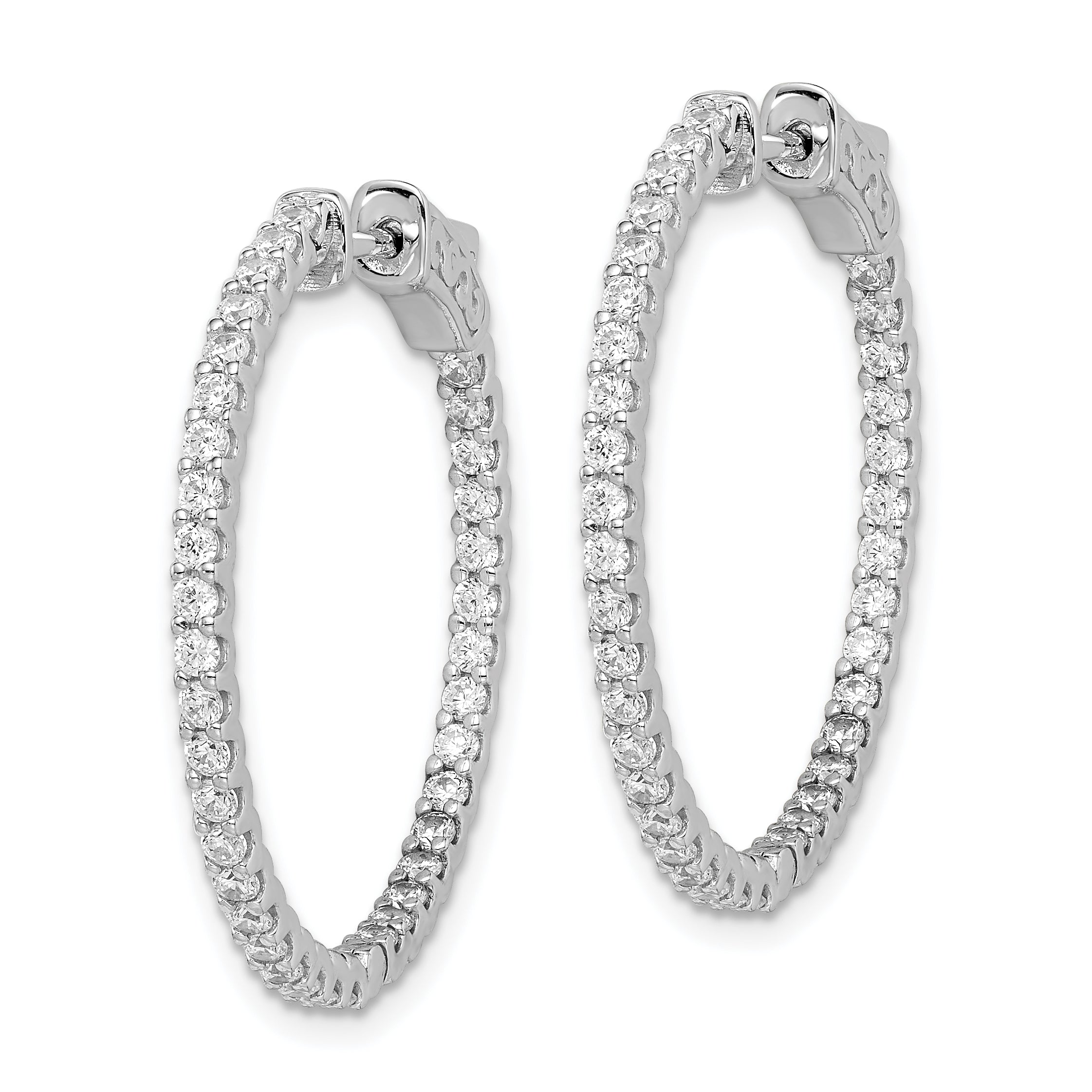 Sterling Shimmer Sterling Silver Rhodium-plated 74 Stone 1.7mm CZ In and Out Round Hinged Hoop Earrings Secondary image