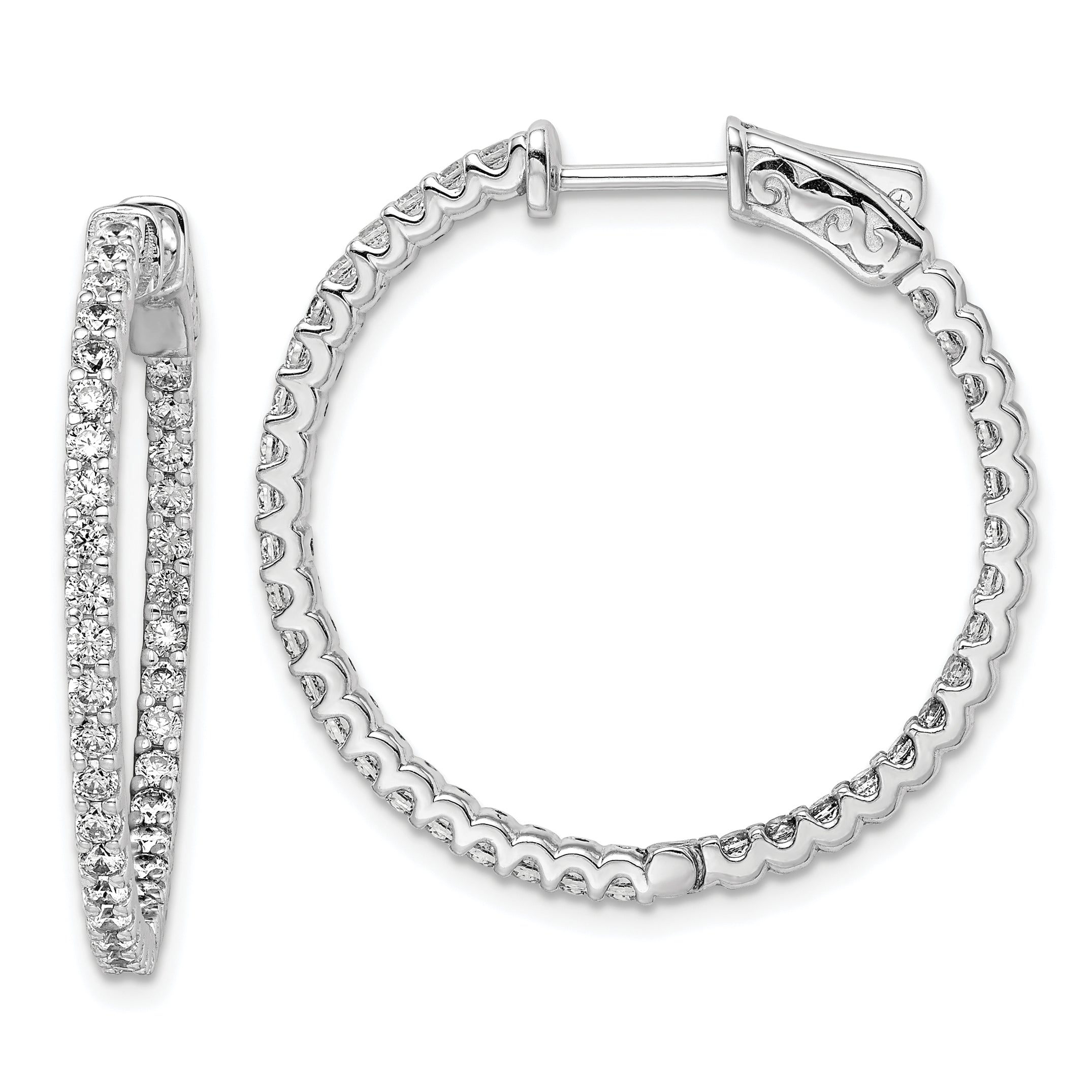 Sterling Shimmer Sterling Silver Rhodium-plated 74 Stone 1.7mm CZ In and Out Round Hinged Hoop Earrings Main image