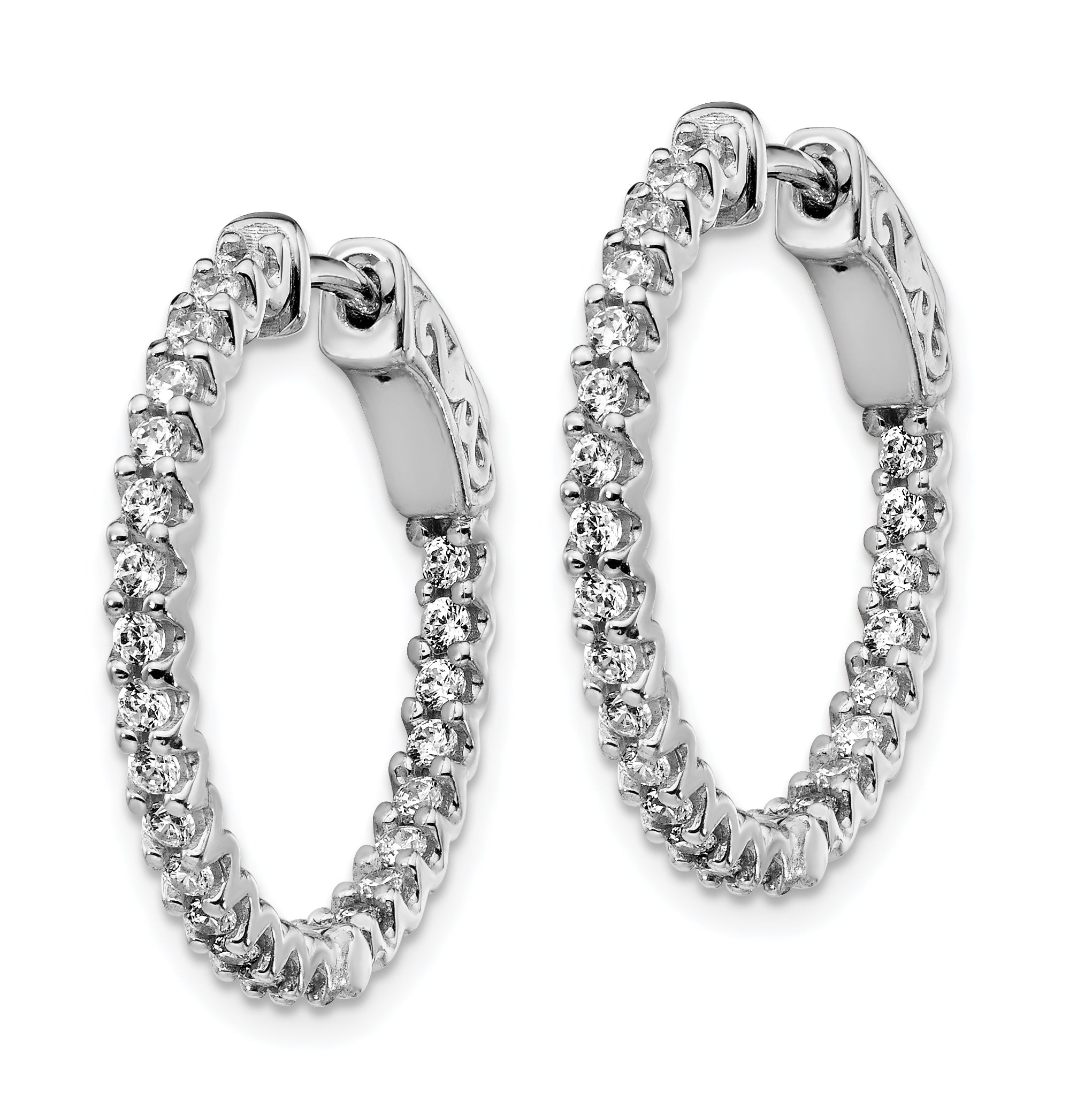 Sterling Shimmer Sterling Silver Rhodium-plated 48 Stone 1.7mm CZ In and Out Round Hinged Hoop Earrings Secondary image