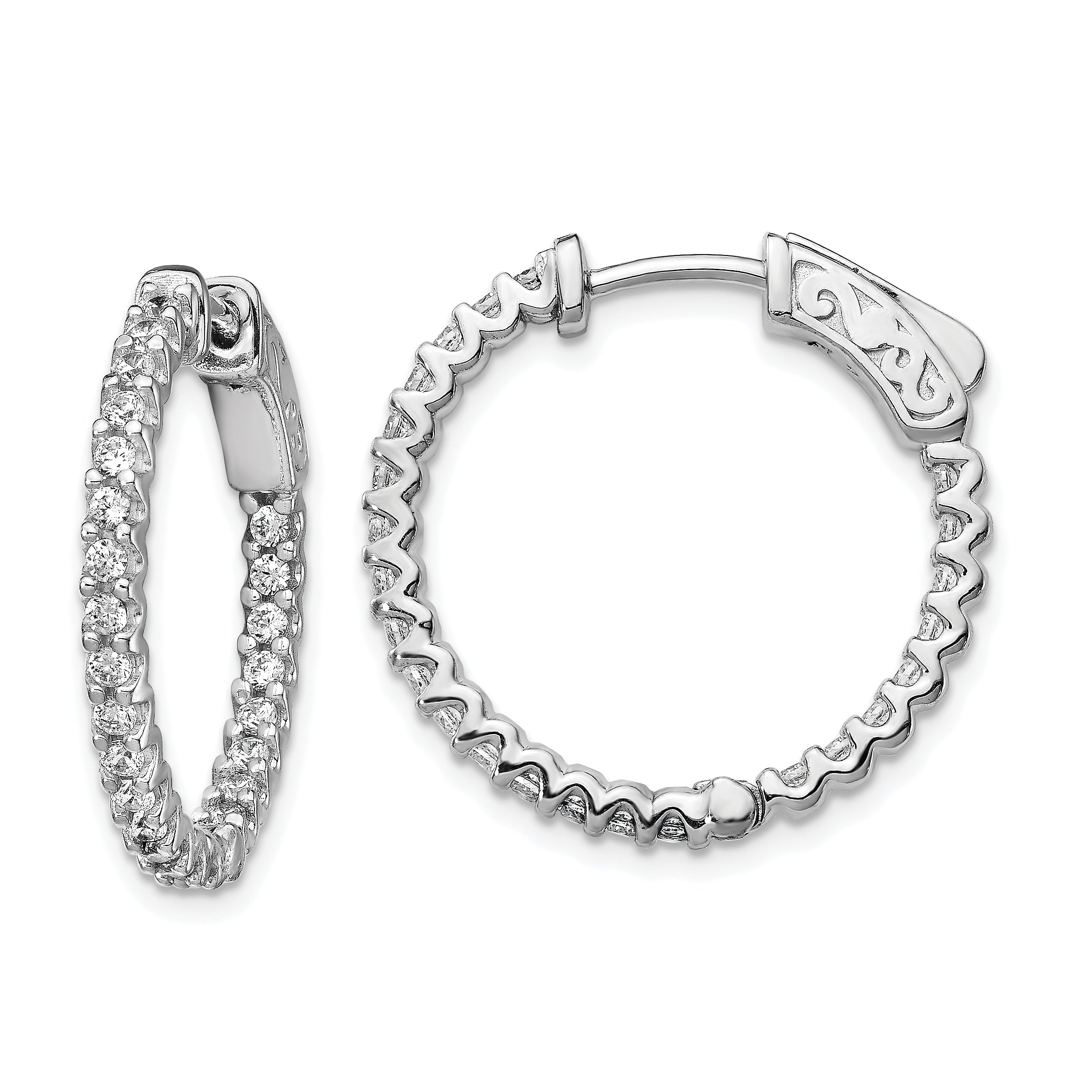 Sterling Shimmer Sterling Silver Rhodium-plated 48 Stone 1.7mm CZ In and Out Round Hinged Hoop Earrings Main image