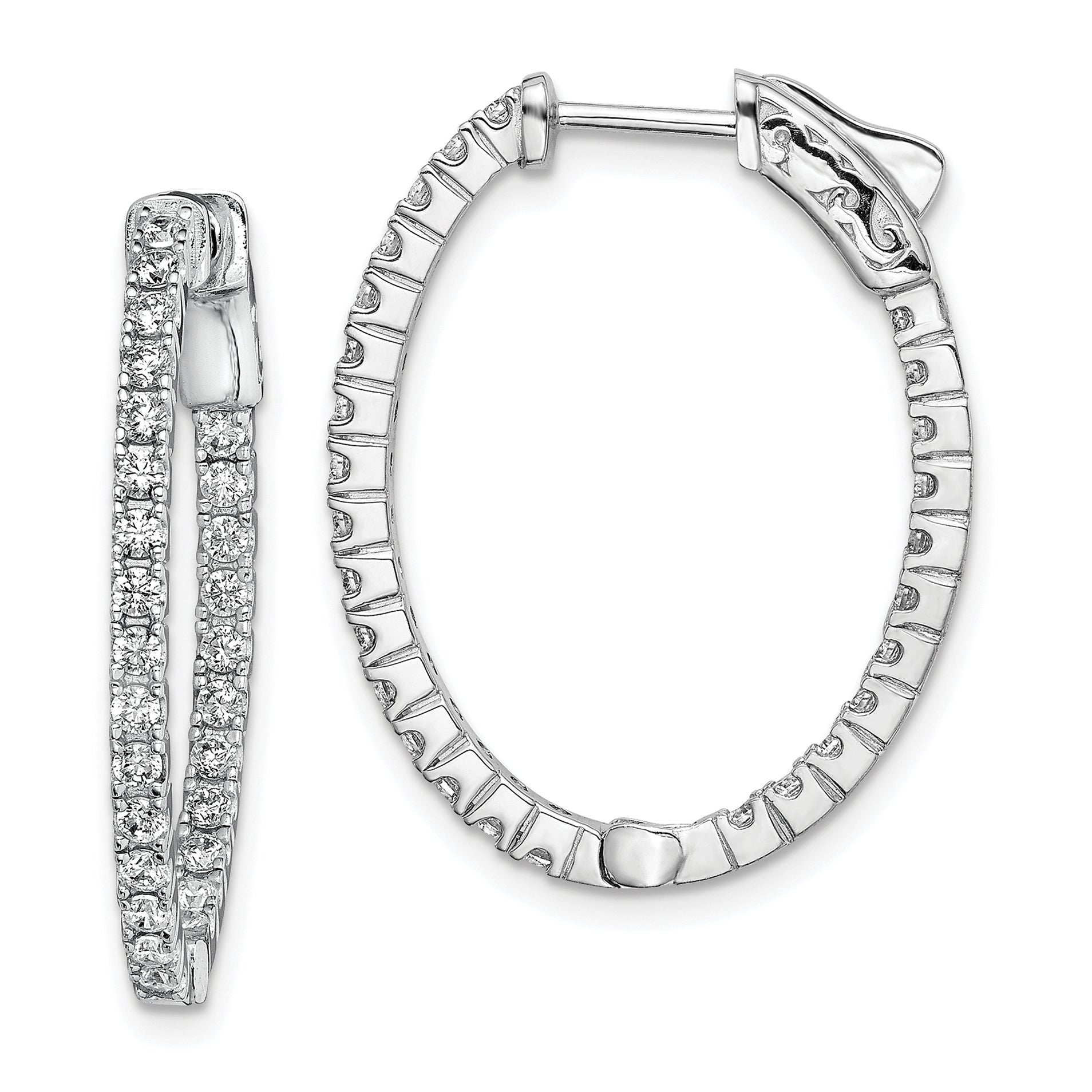 Sterling Shimmer Sterling Silver Rhodium-plated 54 Stone 1.7mm CZ In and Out Oval Hinged Hoop Earrings Main image