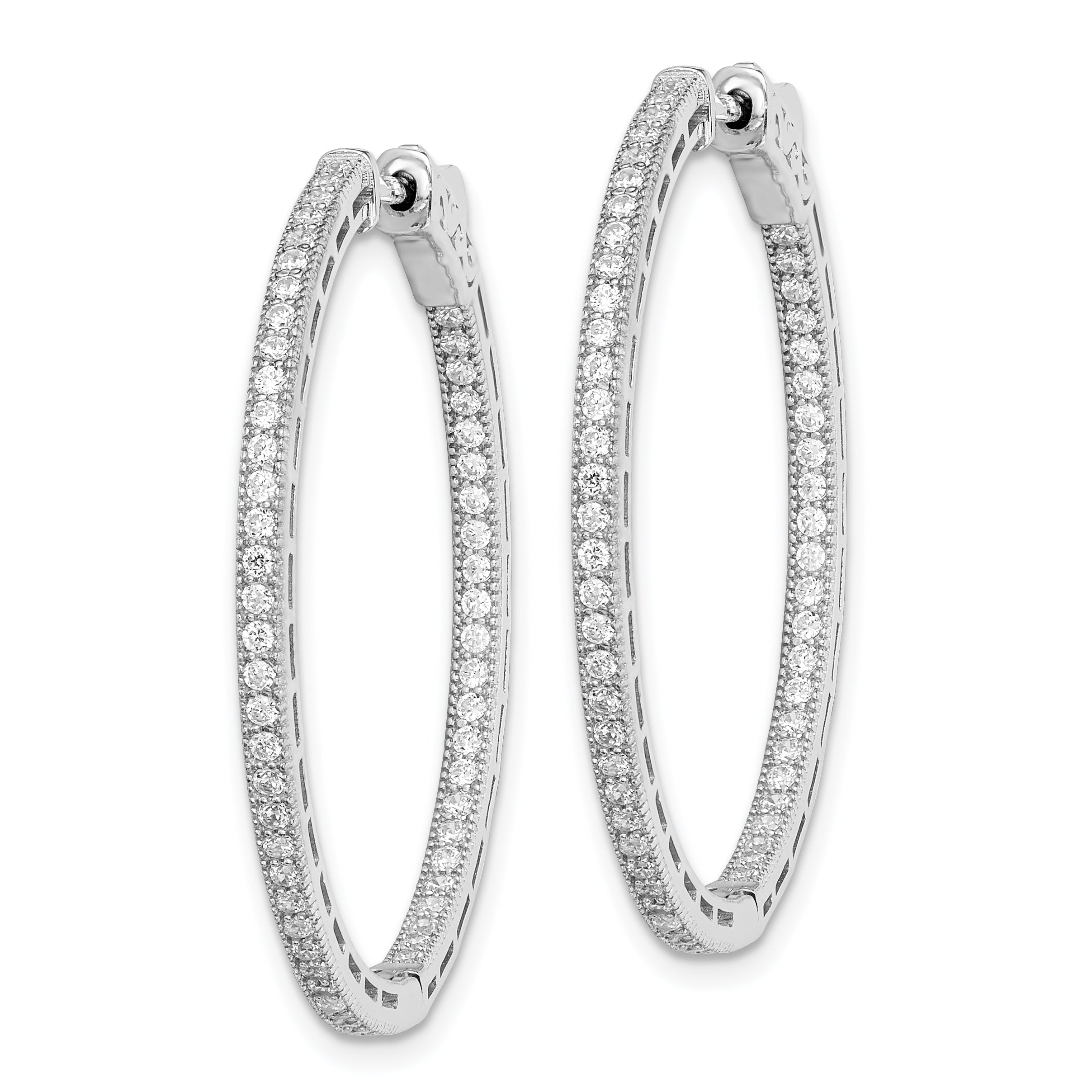 Sterling Shimmer Sterling Silver Rhodium-plated 118 Stone 1.2mm CZ In and Out Round Hinged Hoop Earrings Secondary image