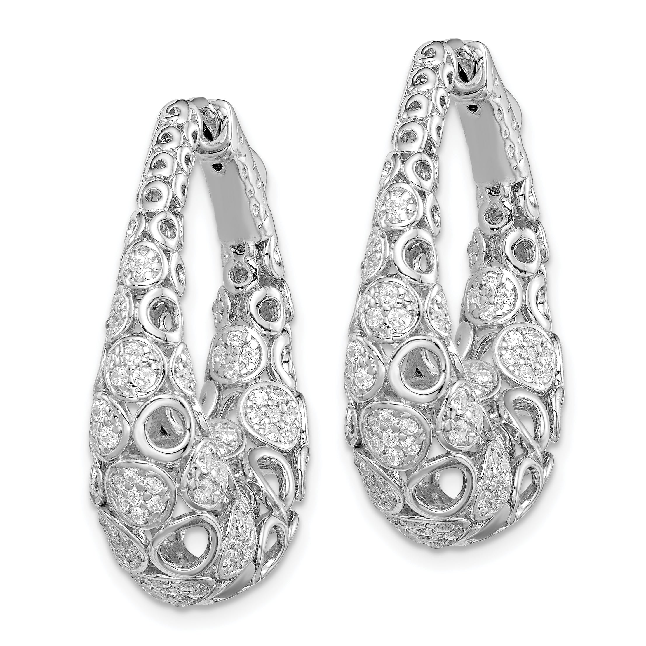 Sterling Shimmer Sterling Silver Rhodium-plated 162 Stone Accent PavÃÆÃÂ¢ÃÂ¢Ã¢â¬Å¡ÃÂ¬Ãâ¦ÃÂ¡ 1.1mm-1.5mm CZ Oval Hinged Hoop Earrings