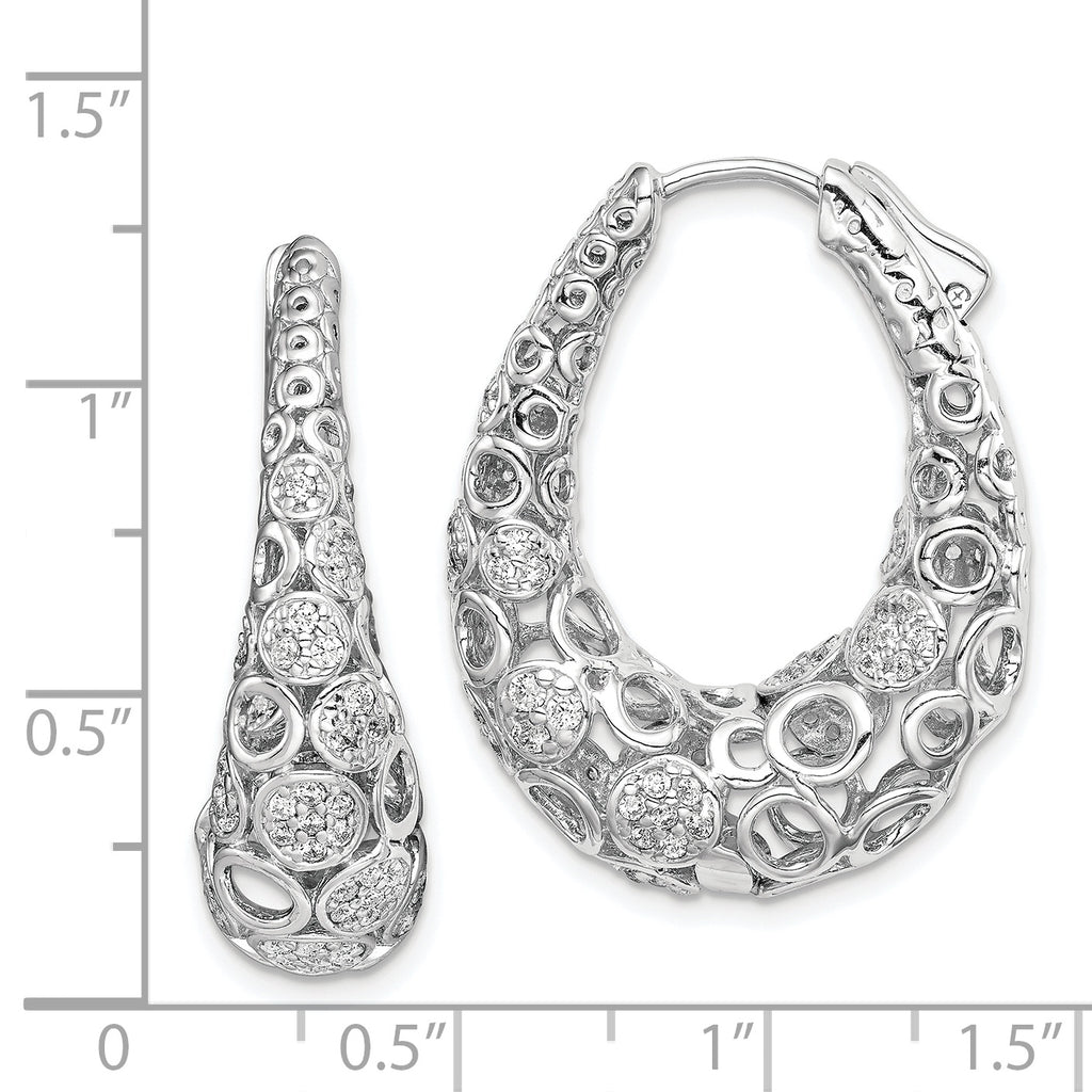 Sterling Shimmer Sterling Silver Rhodium-plated 162 Stone Accent PavÃÆÃÂ¢ÃÂ¢Ã¢â¬Å¡ÃÂ¬Ãâ¦ÃÂ¡ 1.1mm-1.5mm CZ Oval Hinged Hoop Earrings
