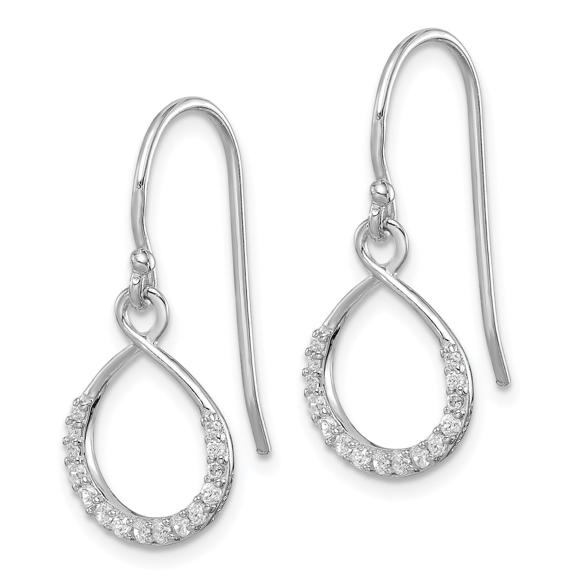 Sterling Silver 925 Infinity Dangle Earrings with Rhodium-Plating & CZ Stones