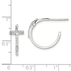 Sterling Silver Rhodium-Plated CZ Cross Hoop Earrings  Polished Elegant Design