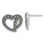 Sterling Silver Antiqued Marcasite Heart Post Earrings