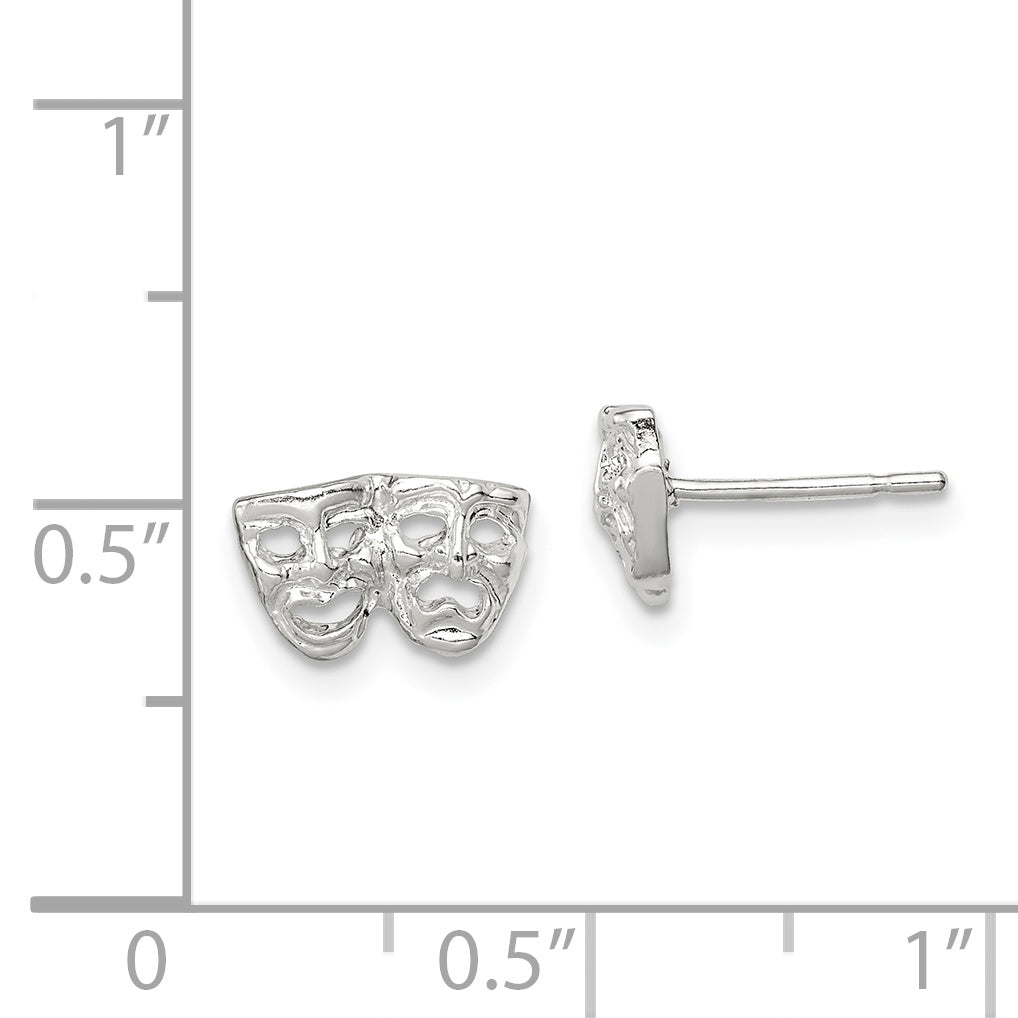Sterling Silver 925 Comedy/Tragedy Mini Earrings with Polished Finish