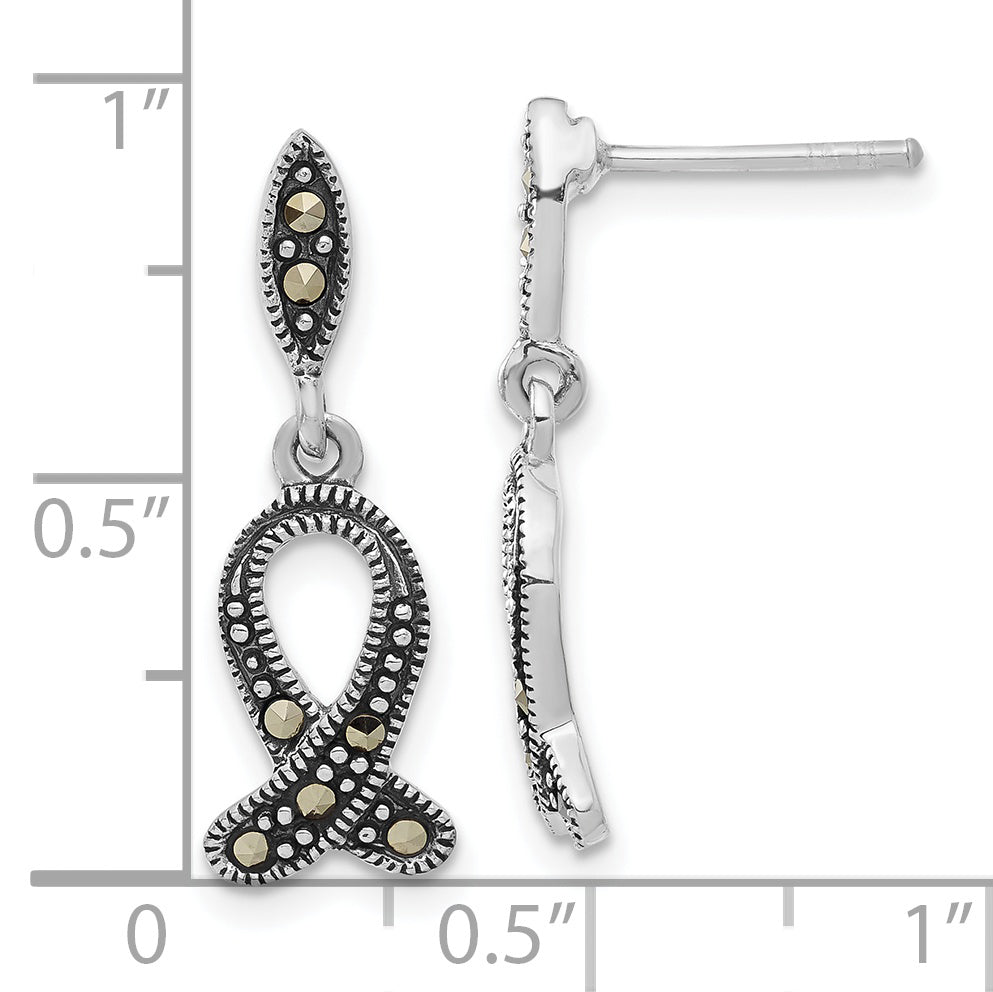 Sterling Silver Marcasite Dangle Earrings with Antiqued Finish for Women Secondary image