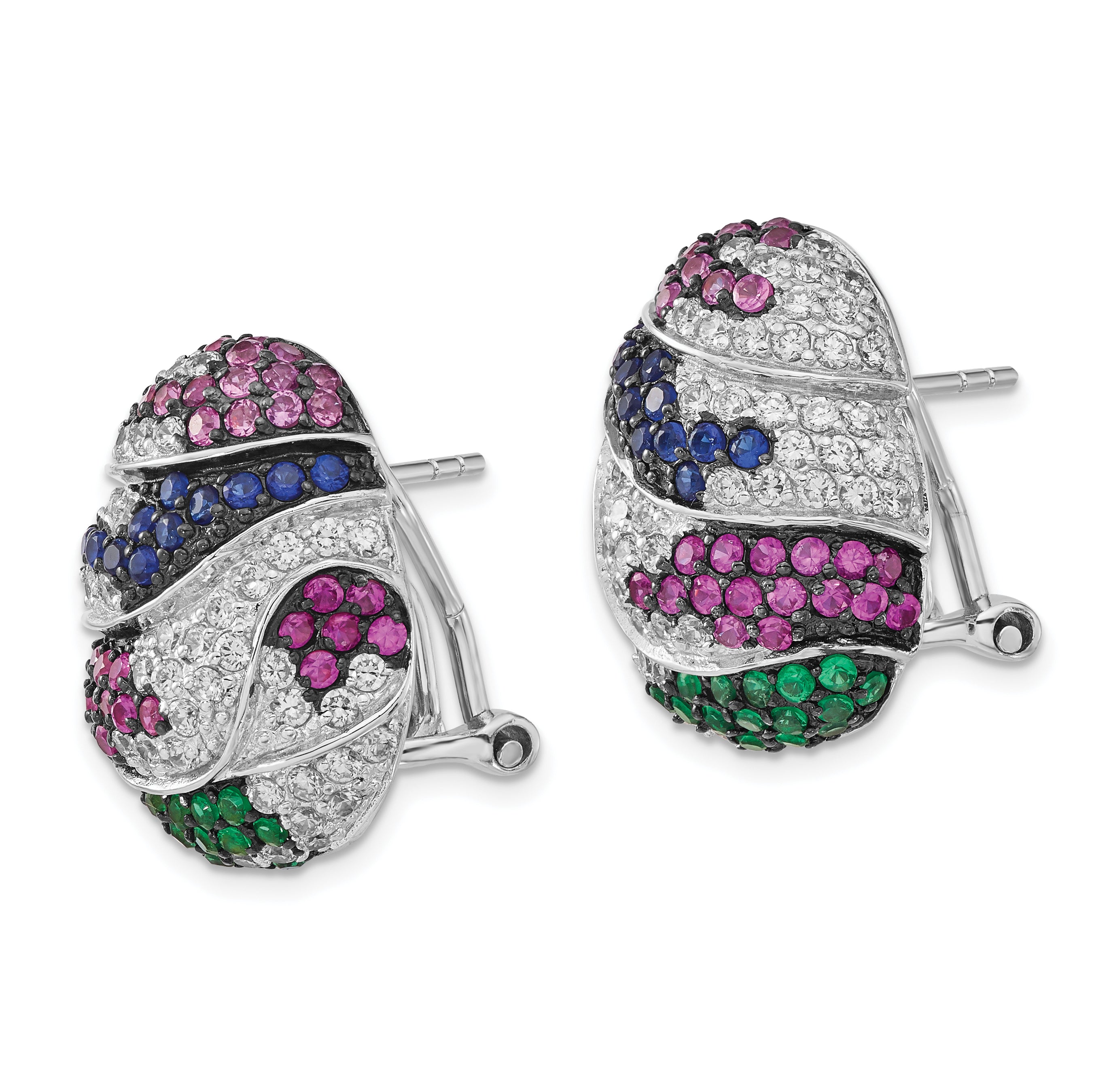 Sterling Silver Omega Back Earrings with Black Rhodium & Synthetic Ruby