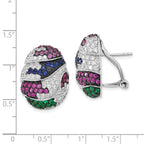 Sterling Silver Omega Back Earrings with Black Rhodium & Synthetic Ruby