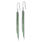 Sterling Silver Rhodium & Green Plated Dangle Earrings 82.5mm French Wire