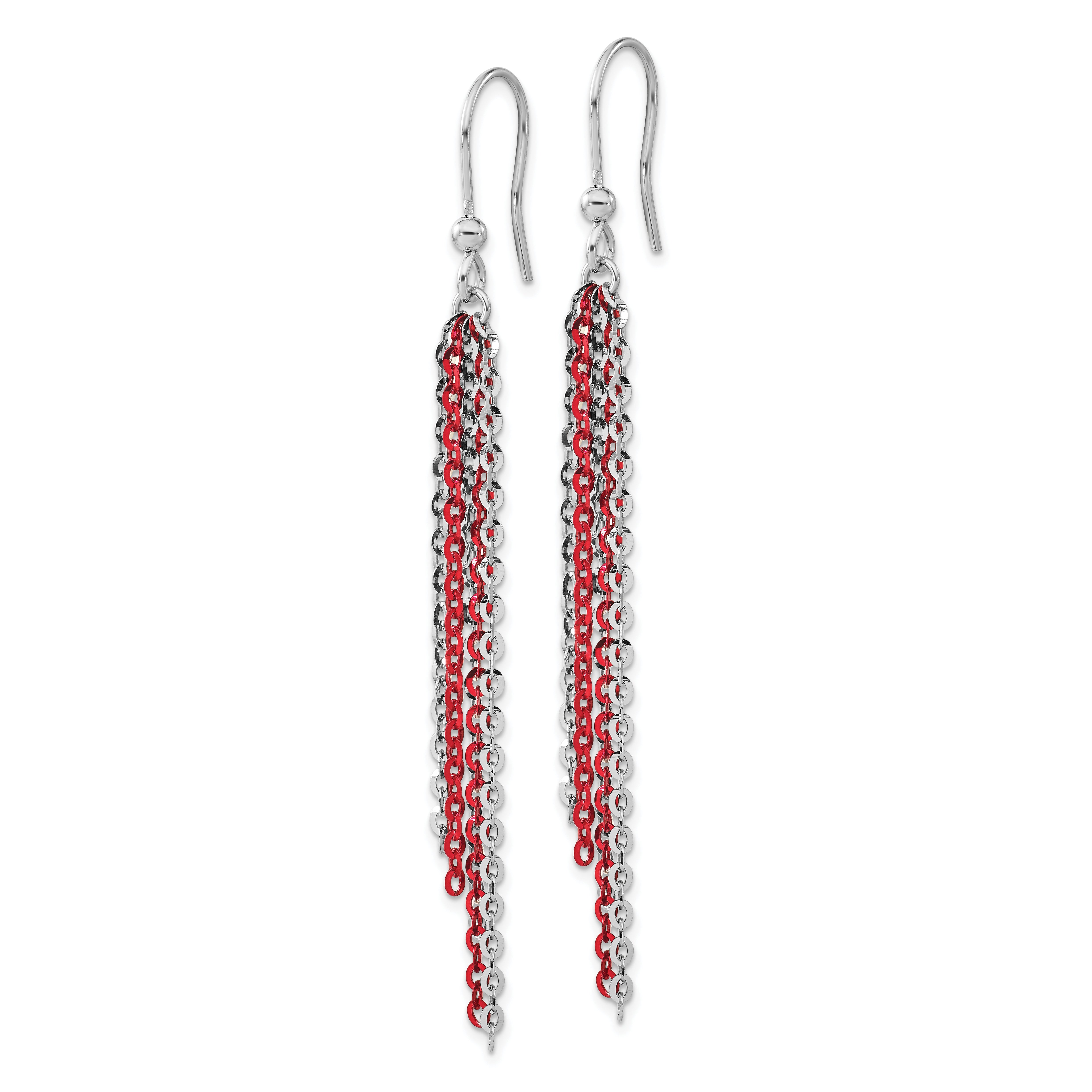 Sterling Silver Rhodium-Plated Dangle Earrings with Red Accent  Polished Elegance