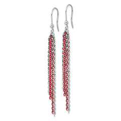 Sterling Silver Rhodium-Plated Dangle Earrings with Red Accent  Polished Elegance