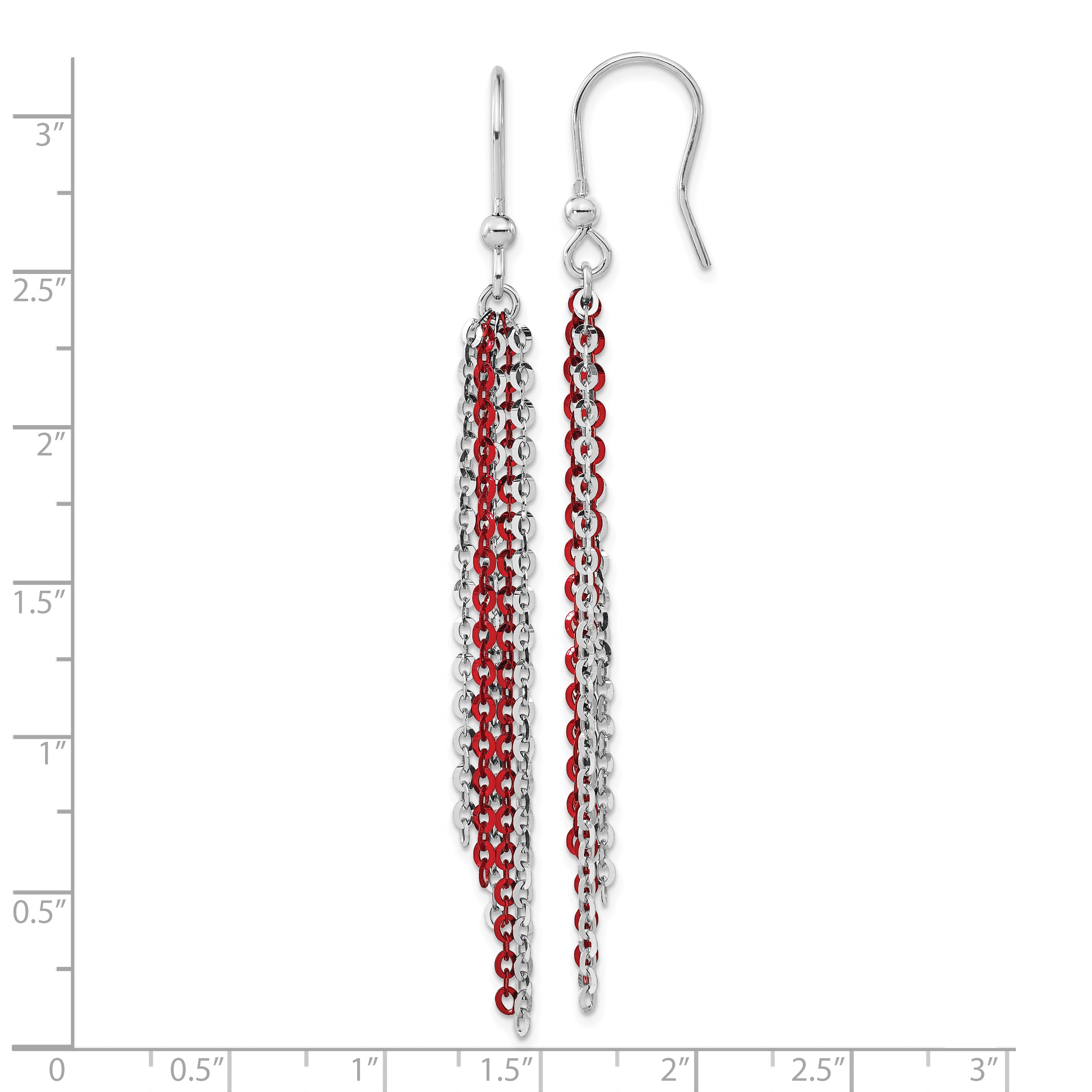 Sterling Silver Rhodium-Plated Dangle Earrings with Red Accent  Polished Elegance