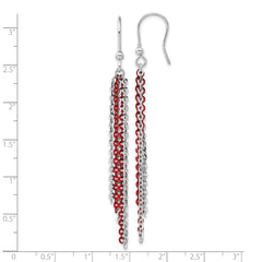 Sterling Silver Rhodium-Plated Dangle Earrings with Red Accent  Polished Elegance