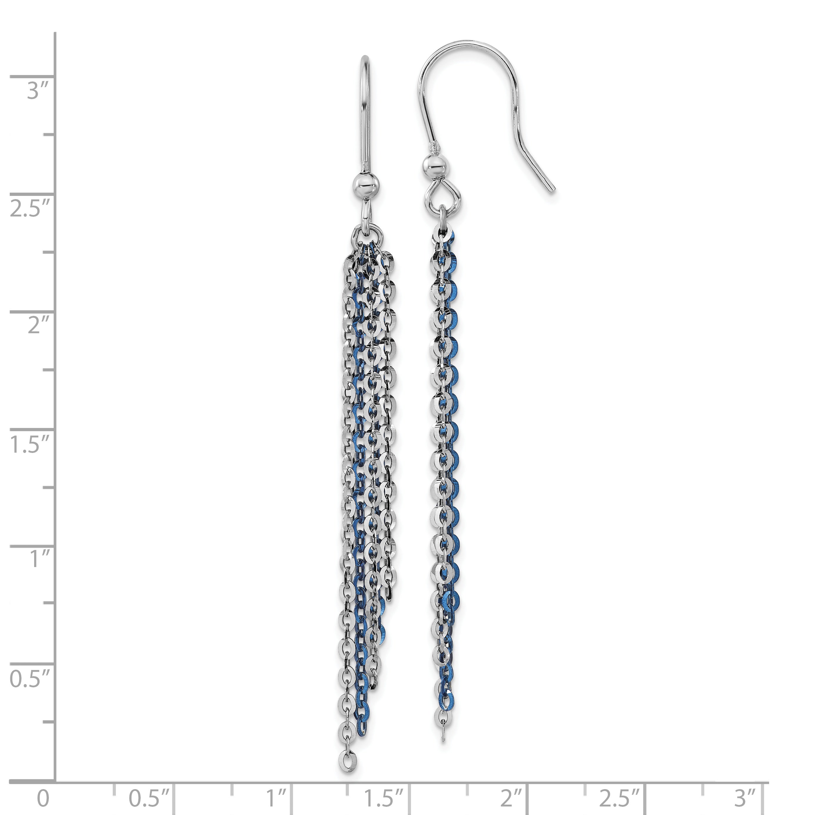 Sterling Silver Rhodium-Plated Dangle Earrings with Blue Flash Accent
