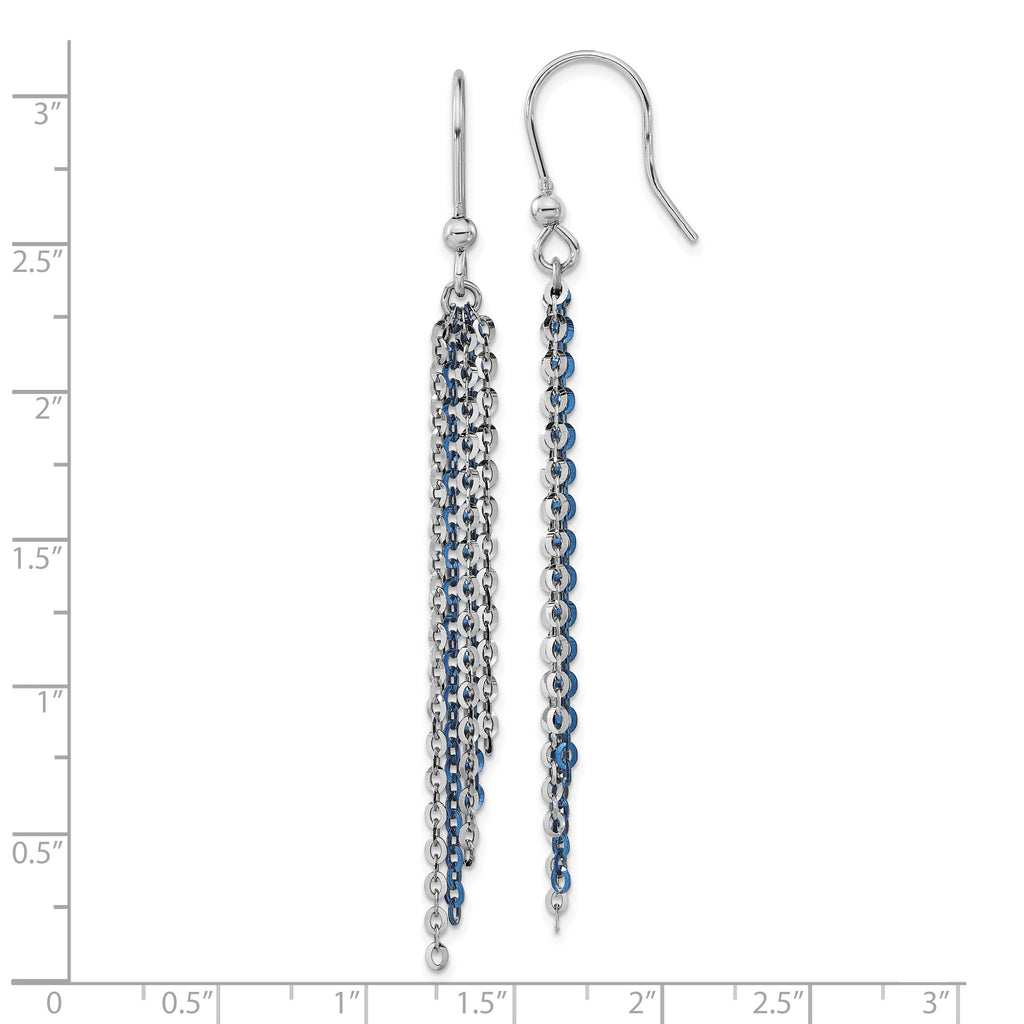 Sterling Silver Rhodium-Plated Dangle Earrings with Blue Flash Accent