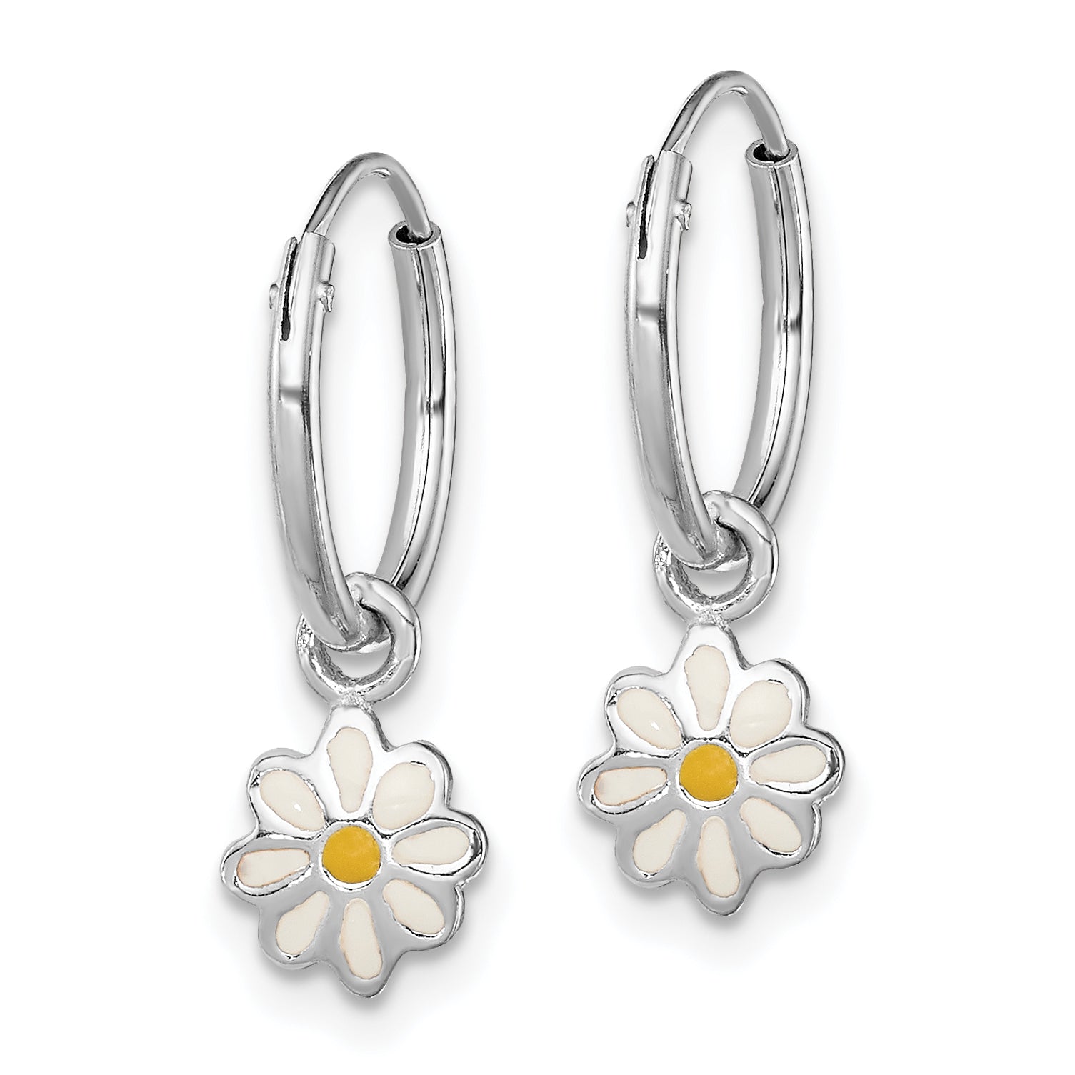 Sterling Silver Rhodium-Plated Daisy Dangle Hoop Earrings for Girls Secondary image