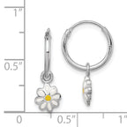 Sterling Silver Rhodium-Plated Daisy Dangle Hoop Earrings for Girls