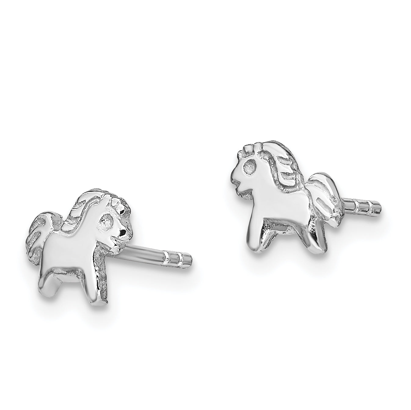 Sterling Silver Rhodium-Plated Pony Earrings for Girls with Polished Finish Secondary image