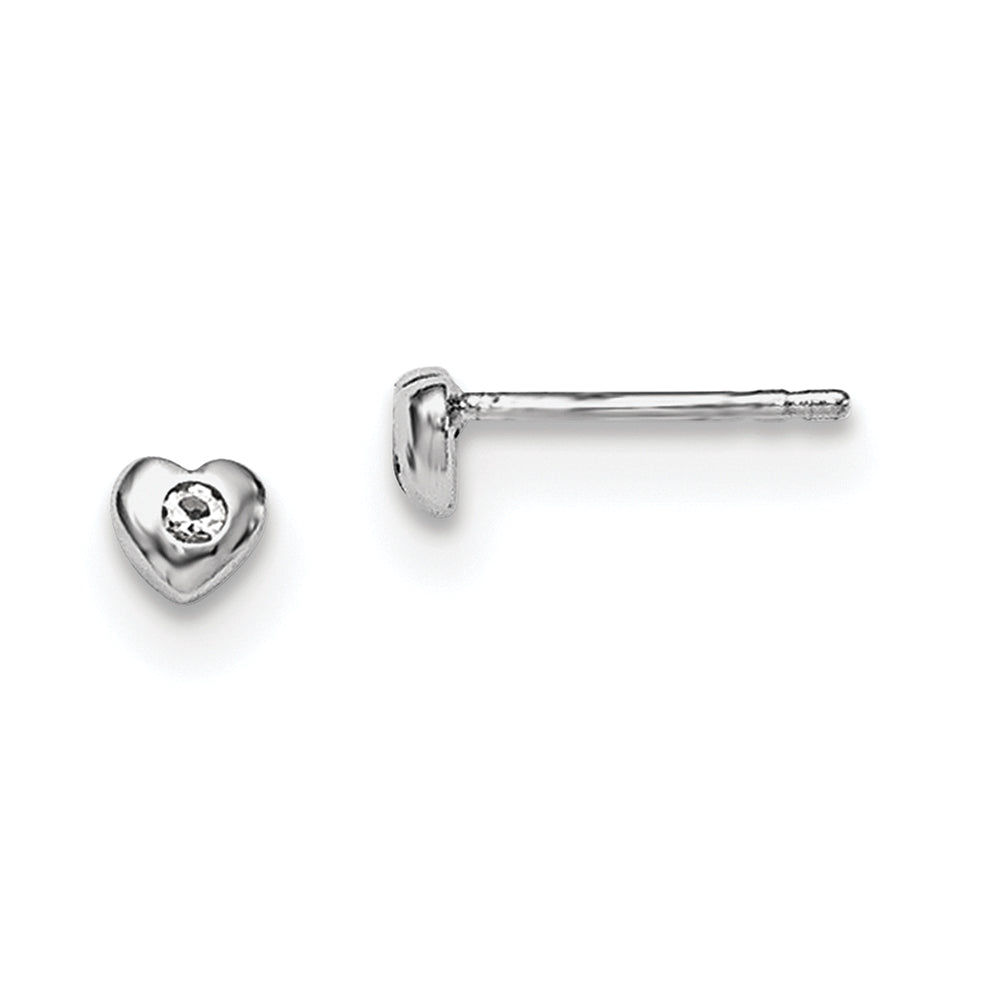 Sterling Silver Madi K Rhodium-plated Polished April White Preciosa Crystal Heart Children's Post Earrings