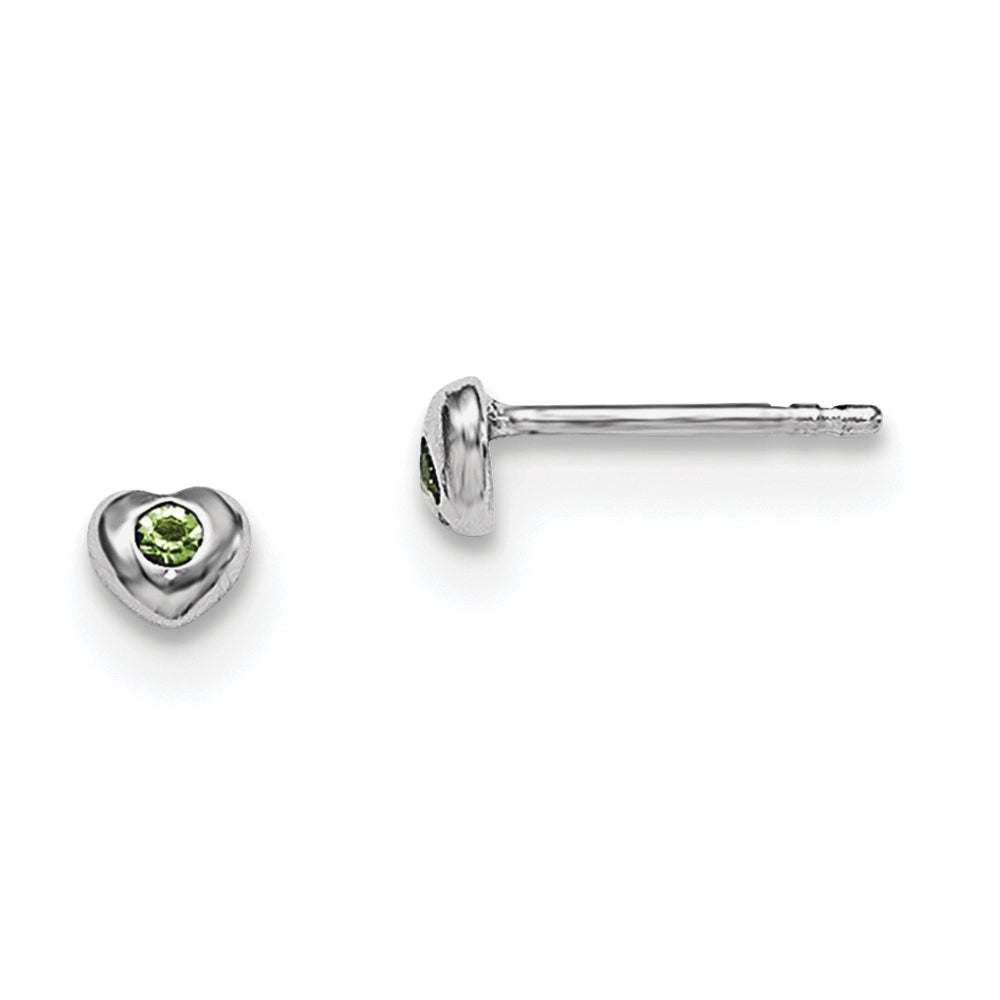 Sterling Silver Madi K Rhodium-plated Polished August Light Green Preciosa Crystal Heart Children's Post Earrings