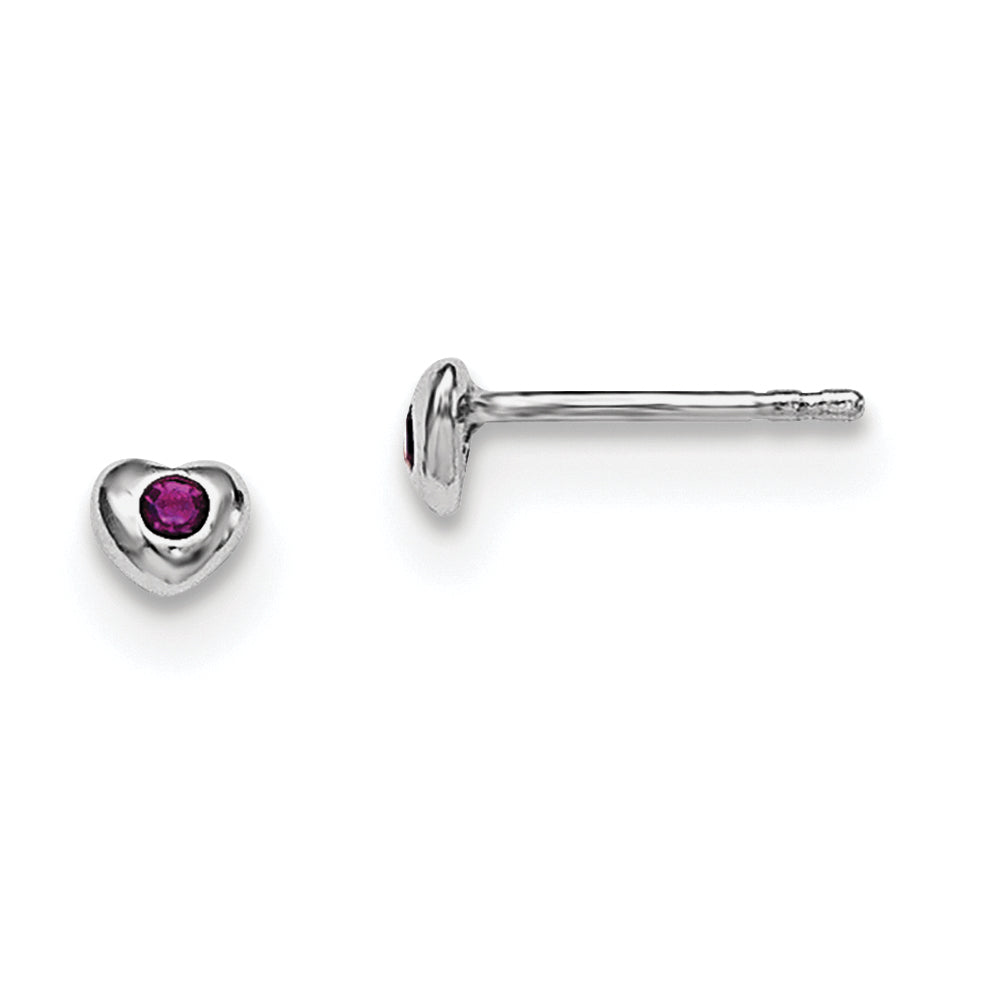 Sterling Silver Madi K Rhodium-plated Polished February Purple Preciosa Crystal Heart Children's Post Earrings